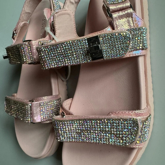 Steve Madden Girls Mona Sandals Rhinestones Hook & Loop Pink Sz 3 - Picture 2 of 6